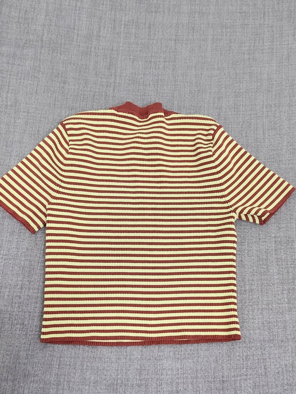 Zara Short Sleeve Striped Stretch Brown Cropped Style Top. Medium - Picture 4 of 7